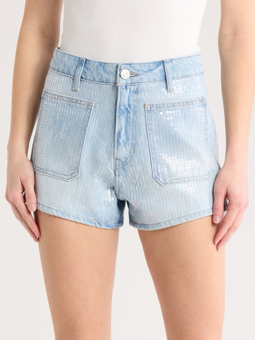 New Frame Sequin High Rise Denim Jean Shorts Trevi Blue Sz 29
